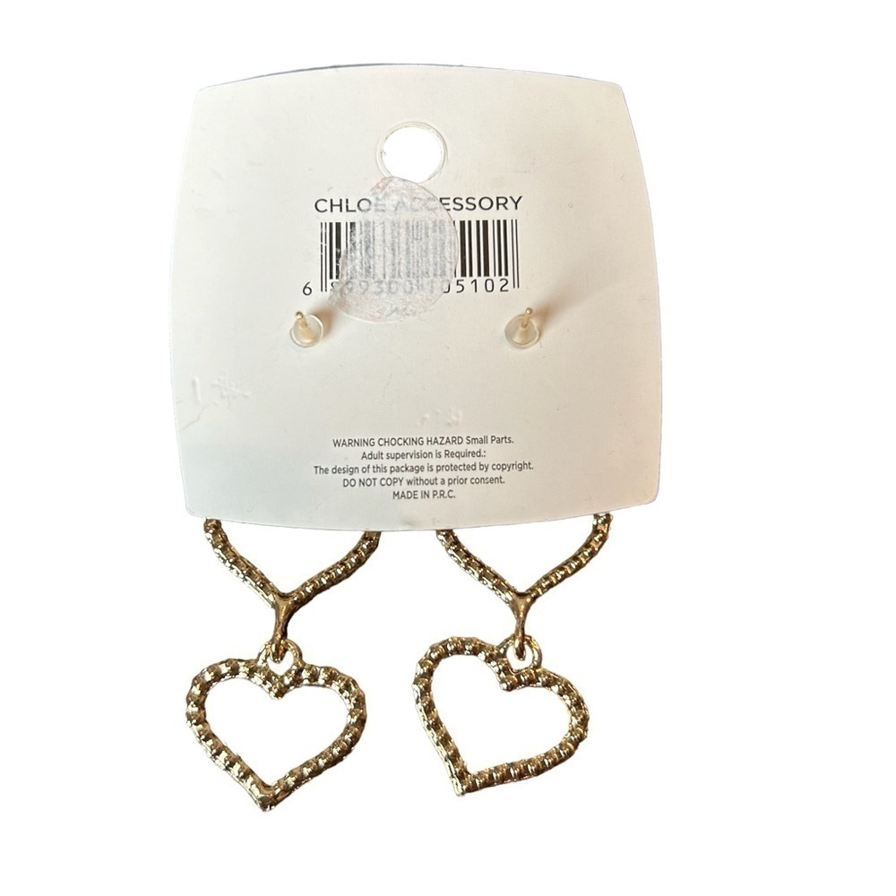 Heart Trio Rhinestone Goldtone Pierced Post Drop Earrings - Picture 4 of 8